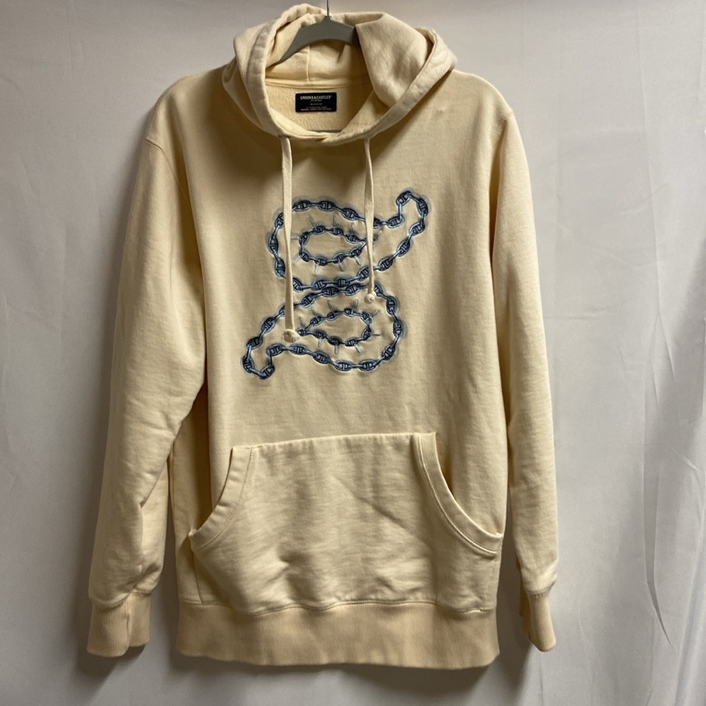 Crooks & Castles Embroidered Chain Link Hoodie Cream Natural Size Medium
